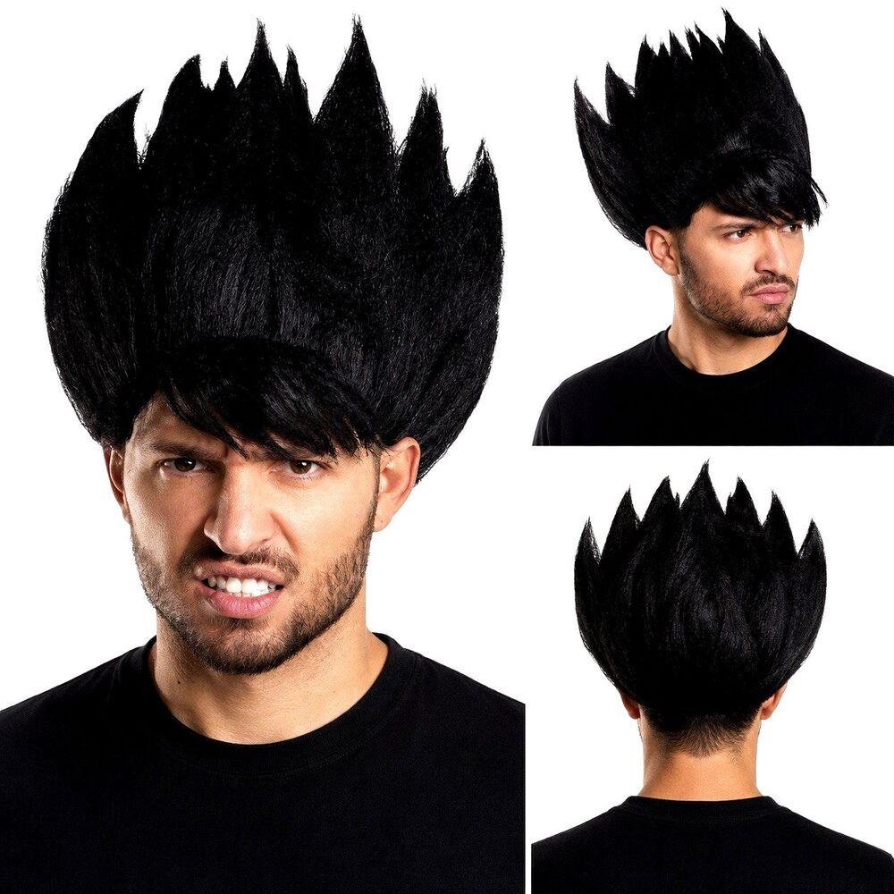 Black Anime Wig Cap with Bangs Halloween Costume Adult Unisex one size fits most